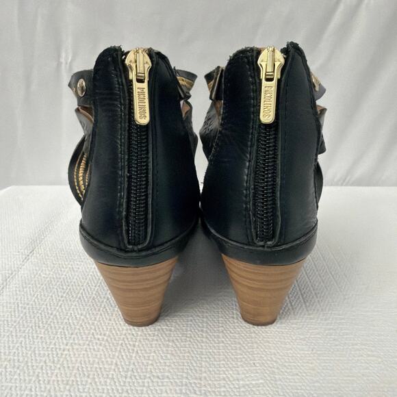 Pikolinos Java Sandals Womens 7 Gladiator Heel Leather Black Boho Ankle Zip 37 - Picture 3 of 10